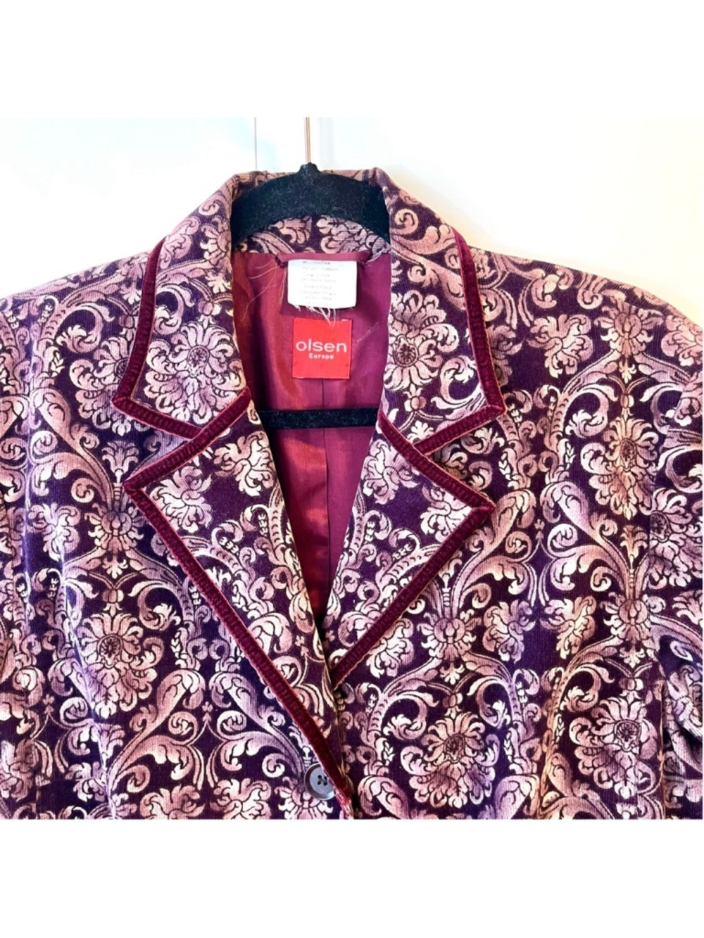 Olsen Europe Plum Purple Velvet Floral Baroque Blazer Jacket Vintage Y2K Size 12 - Picture 8 of 14